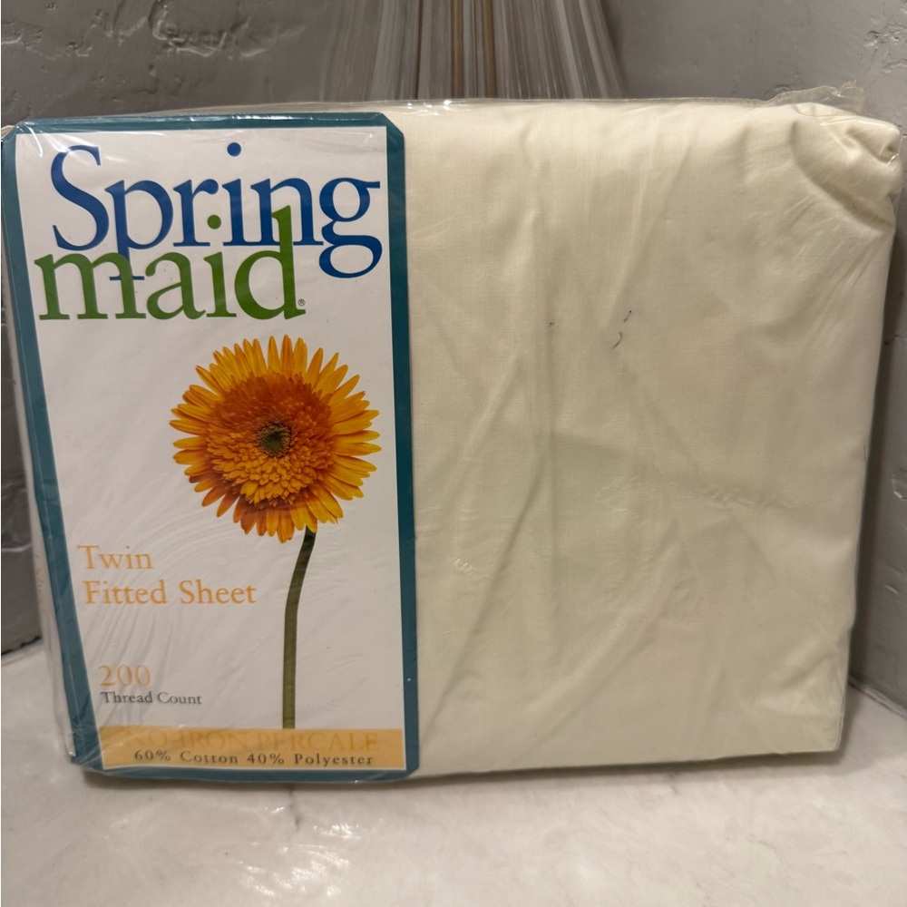 Spring Maid Twin Fitted Sheet Ivory No Iron Percale Deadstock